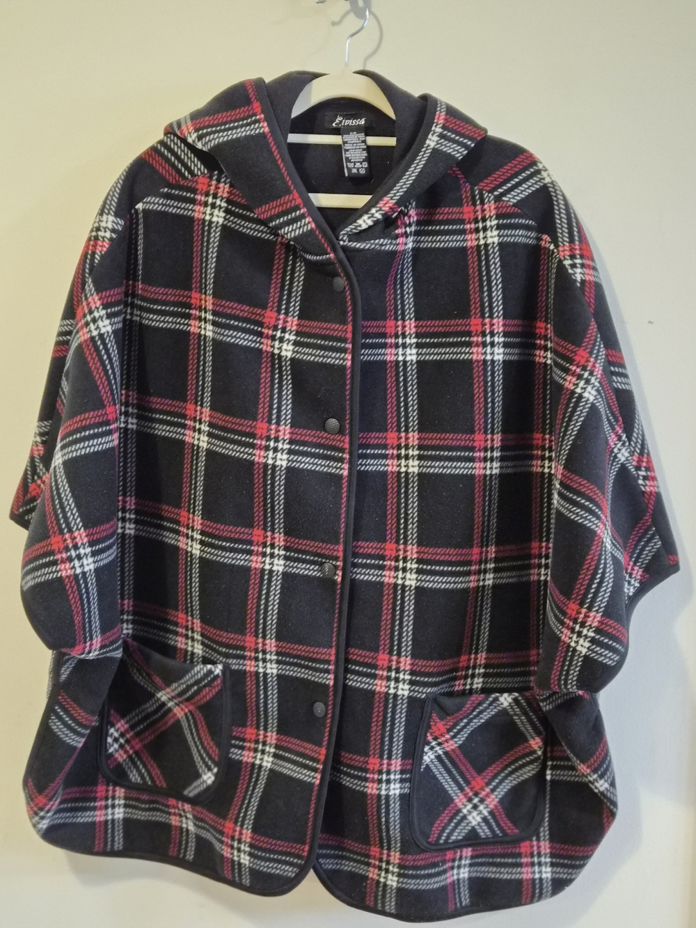 Plaid Fleece Hooded Poncho Cape – Oversized Cozy Wrap S/M Fits L